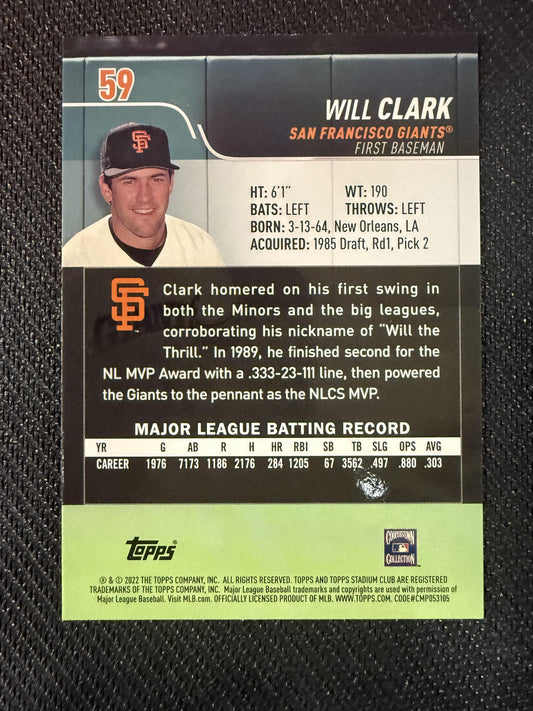 #59b Will Clark 2022 Stadium Club San Francisco Giants sports