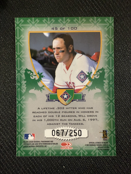 #45 Will Clark 1998 Donruss SN #/250 Texas Rangers sports Crusade Green