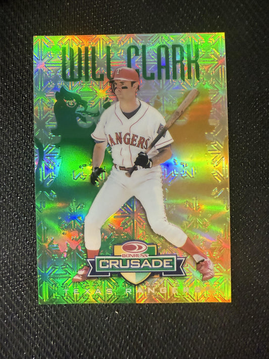 #45 Will Clark 1998 Donruss SN #/250 Texas Rangers sports Crusade Green