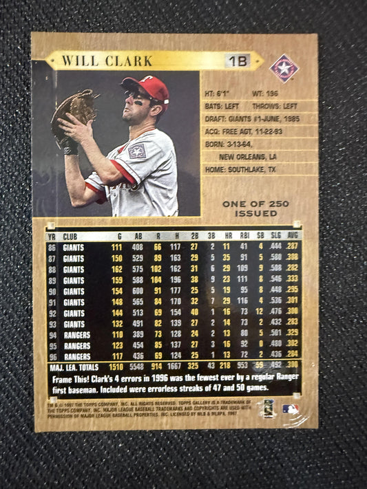 #PPI-17 Will Clark 1997 Topps Gallery Texas Rangers sports Players Private Issue