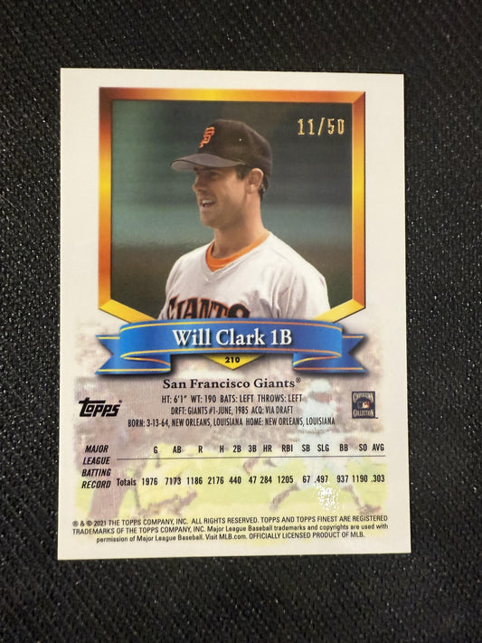 #210 Will Clark 2021 Topps Finest Flashbacks /50 Giants Gold Refractor