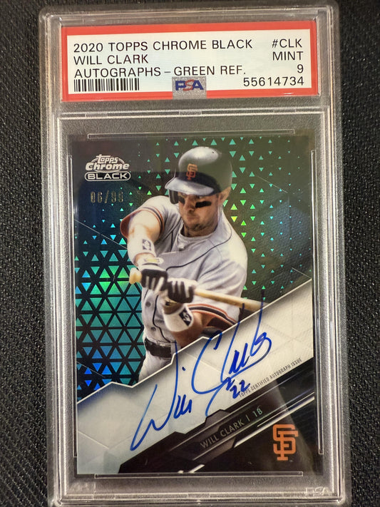 #CBA-CLK Will Clark 2020 Topps Chrome Black Auto /99 9 Giants MT Auto Green