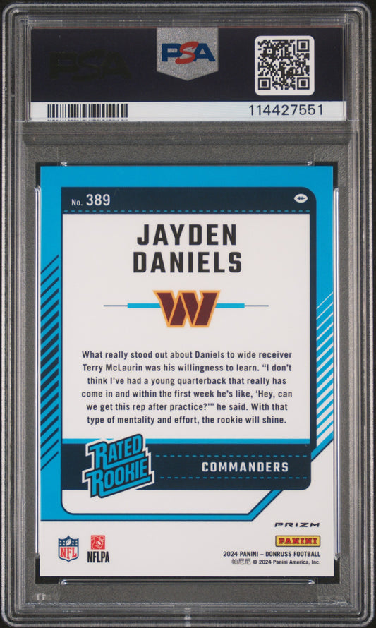 #389 Jayden Daniels 2024 Panini Donruss 10 GEM-MT Preview-Red & Green