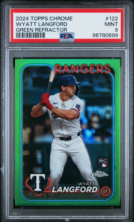 #122 Wyatt Langford 2024 Topps Chrome 9 MT sports Green Refractor