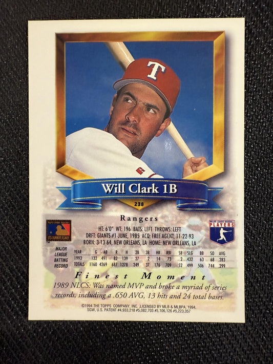 #238 Will Clark 1994 Finest Texas Rangers sports Refractors