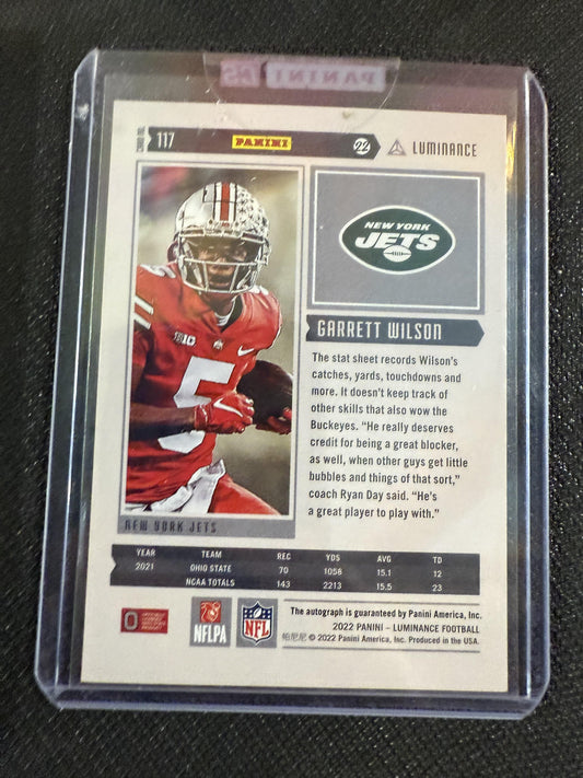 #117 Garrett Wilson 2022 Panini Luminance SN,RC,AU /50 Jets Autographs Blue