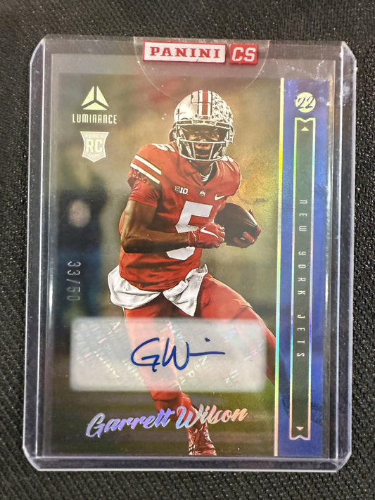 #117 Garrett Wilson 2022 Panini Luminance SN,RC,AU /50 Jets Autographs Blue