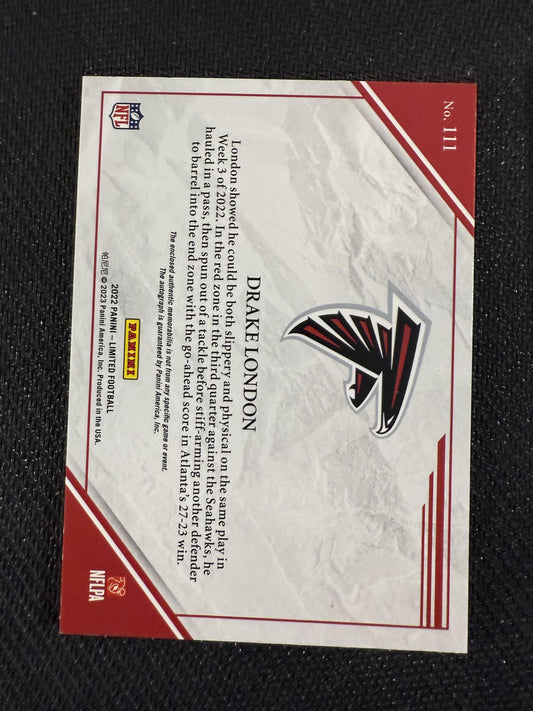 #111 Drake London 2022 Panini Limited SN,RC,MEM,AU Rookie Auto #/199 Falcons