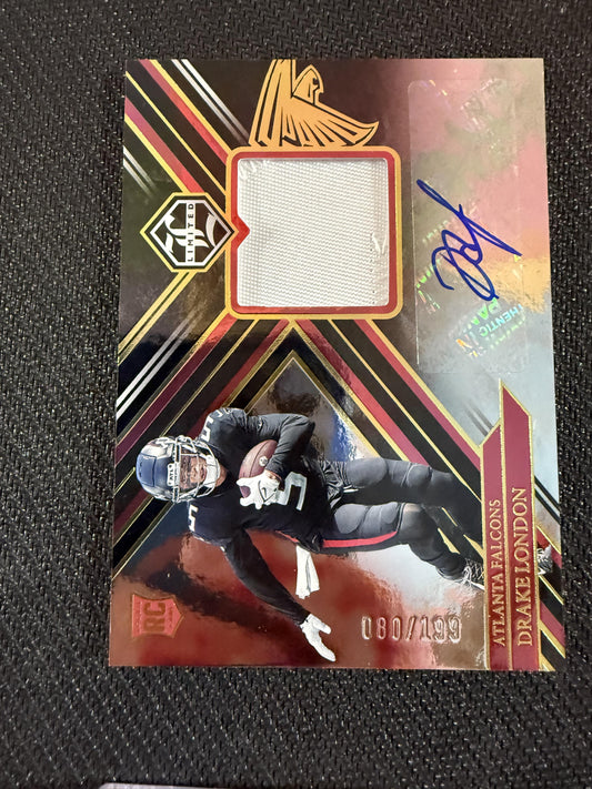 #111 Drake London 2022 Panini Limited SN,RC,MEM,AU Rookie Auto #/199 Falcons