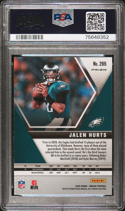 #265 Jalen Hurts 2020 Panini Mosaic 9 Philadelphia Eagles MT sports Prizm Silver