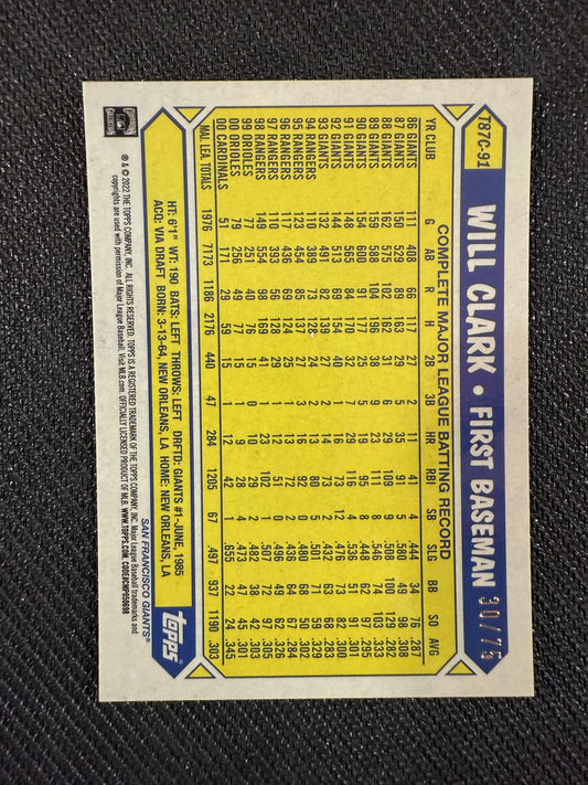 #T87C-91 Will Clark 2022 Topps SN #/75 Giants 1987 35th Anniversary Purple