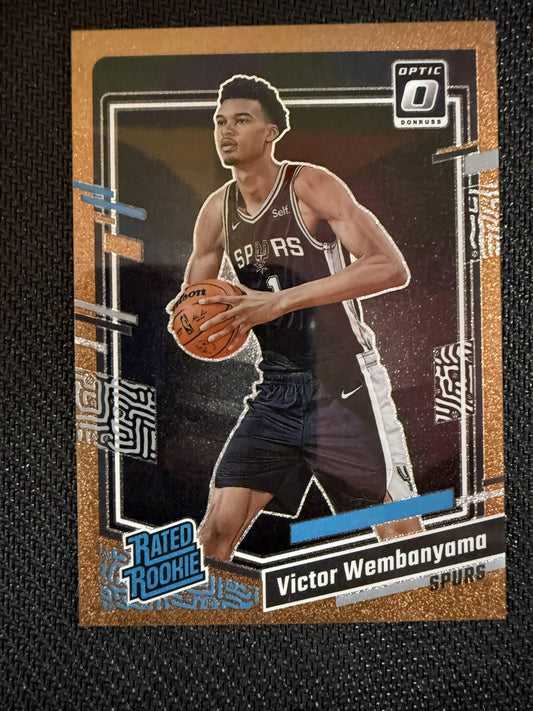 #225 Victor Wembanyama 2023-24 Donruss Optic #/99 Spurs Copper Glitter