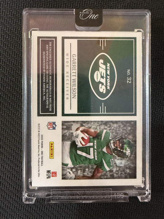 #32 Garrett Wilson 2022 Panini One AU,SN,MEM,RC Rookie Auto #/99 Jets