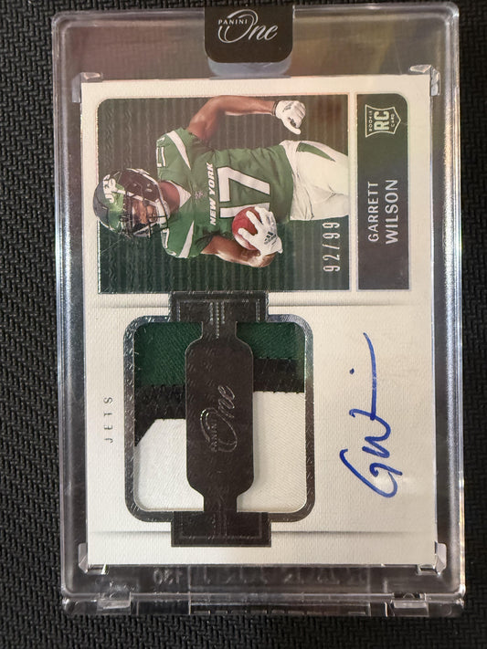 #32 Garrett Wilson 2022 Panini One AU,SN,MEM,RC Rookie Auto #/99 Jets