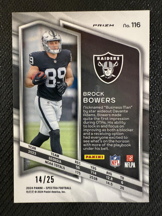 #116 Brock Bowers 2024 Panini Spectra SN,RC Rookie #/25 Las Vegas Raiders Meta