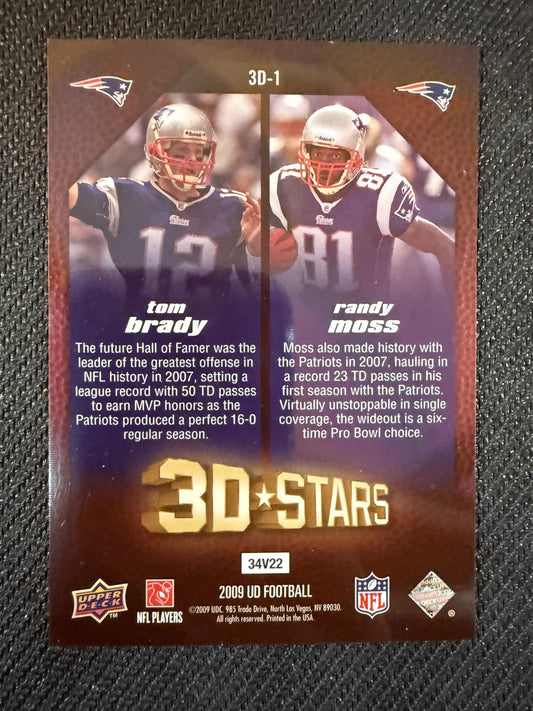 #3D-1 Tom Brady / Randy Moss 2009 Upper Deck New England Patriots 3D Stars