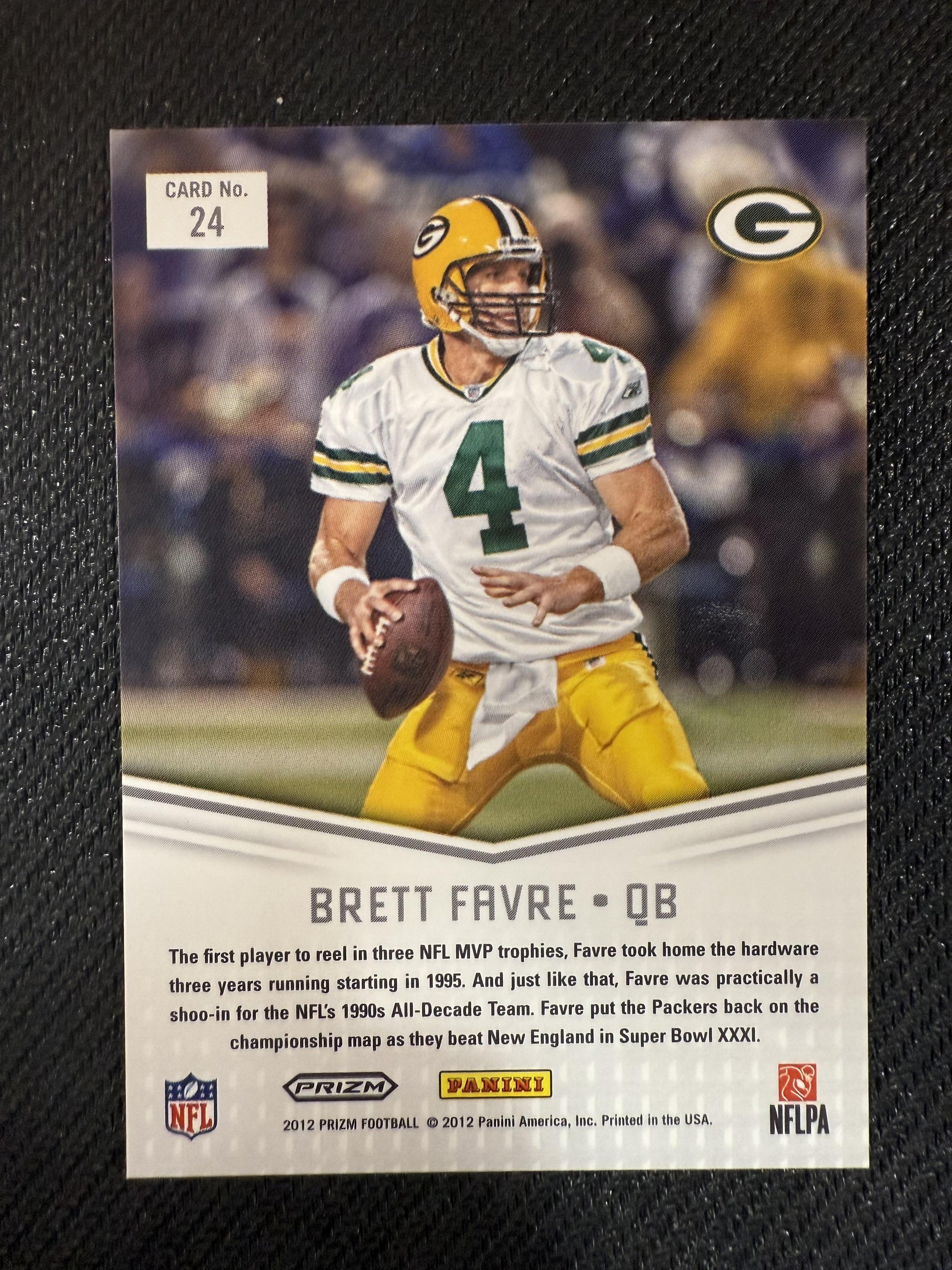 #24 Brett Favre 2012 Panini Prizm Green Bay Packers Decade Dominance Prizms
