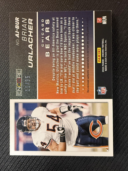 #3 Brian Urlacher 2024 Panini Encore SN,MEM #/35 Bears Atomic Jersey Blue
