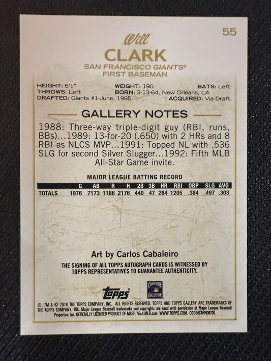 #55 Will Clark 2018 Topps Gallery AU Auto San Francisco Giants sports Autographs