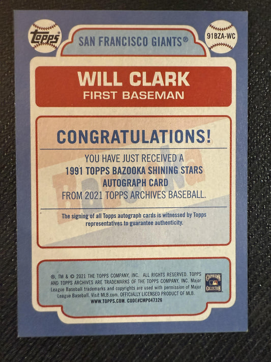 #91BZA-WC Will Clark 2021 Topps Archives Auto 1991 Topps Bazooka Shining Stars