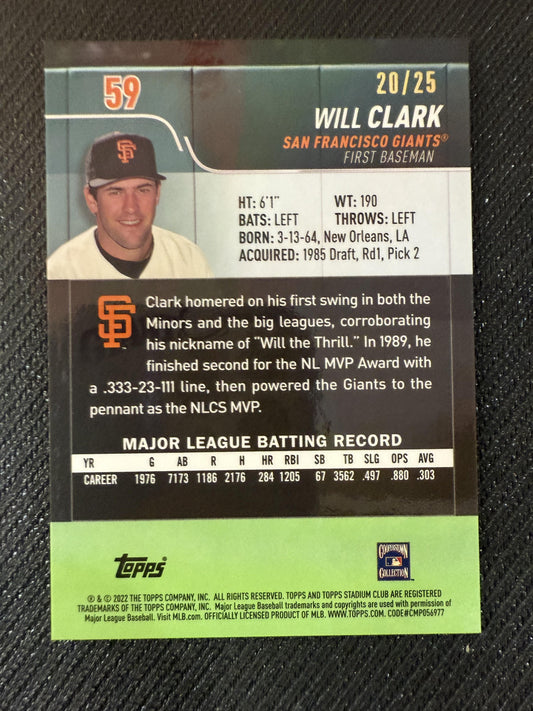 #59 Will Clark 2022 Stadium Club Chrome /25 Giants Orange Refractor