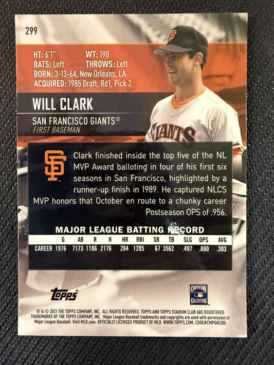 #299 Will Clark 2021 Stadium Club Giants Chrome Gold Minted Refractor