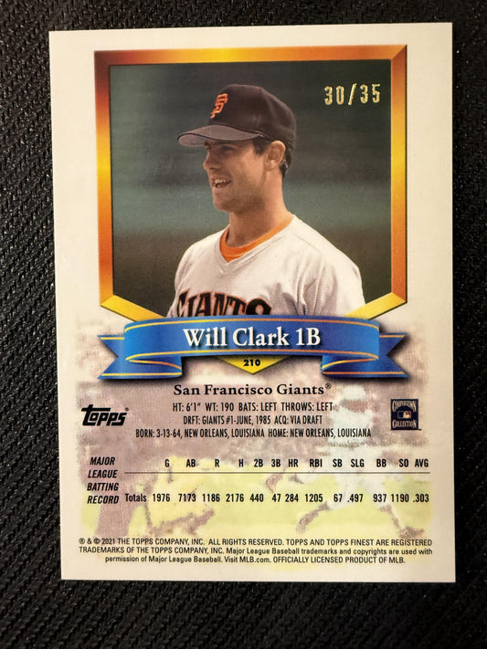 #210 Will Clark 2021 Topps Finest Flashbacks SN #/35 Giants Prism Refractor