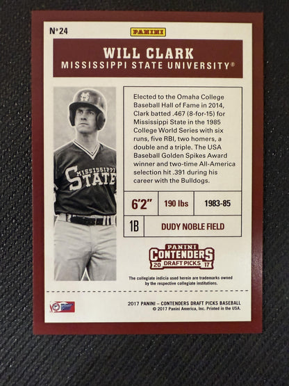 #24 Will Clark 2017 Panini Contenders Draft Picks SN #/15 Diamond Ticket