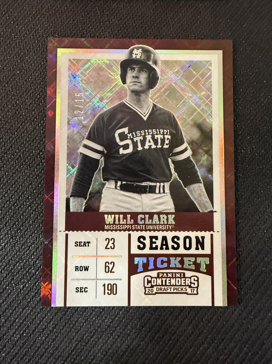 #24 Will Clark 2017 Panini Contenders Draft Picks SN #/15 Diamond Ticket