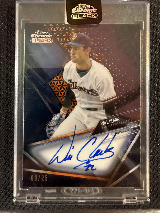 #CBA-WC Will Clark 2021 Topps Chrome Black AU,SN Auto #/25 Giants Orange