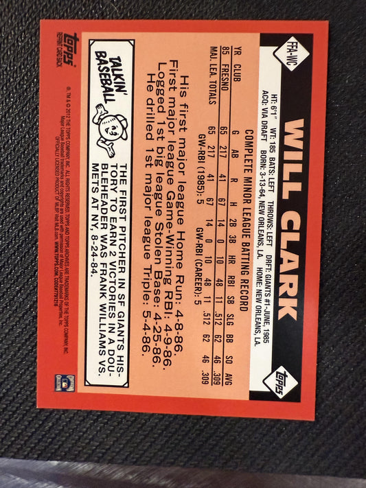 #FFA-WC Will Clark 2012 Topps Archives Auto Giants Fan Favorite AutO