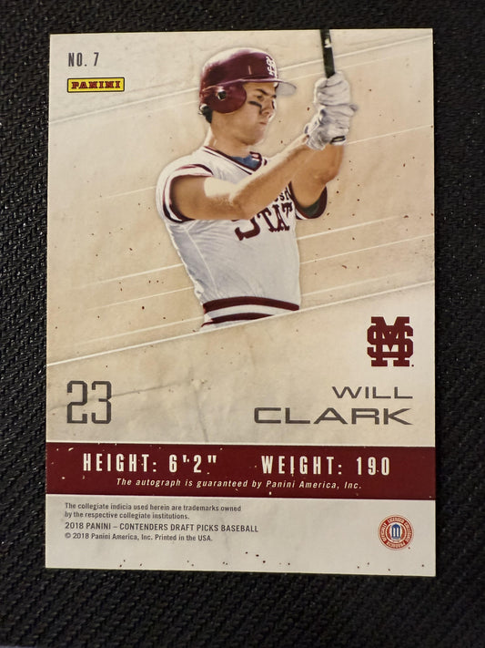 #7 Will Clark 2018 Panini Contenders Draft Picks Auto /23 Signatures Cracked Ice