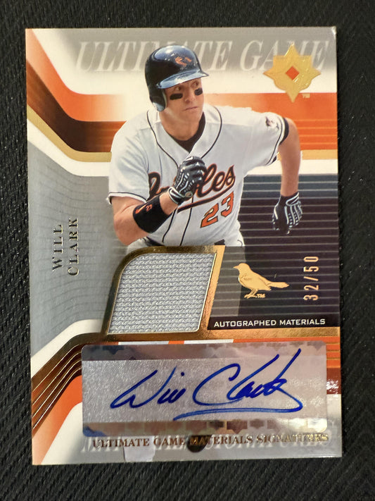 #GJS-WC3 Will Clark 2004 Upper Deck Ultimate CollectioN Auto /50 Game Materials