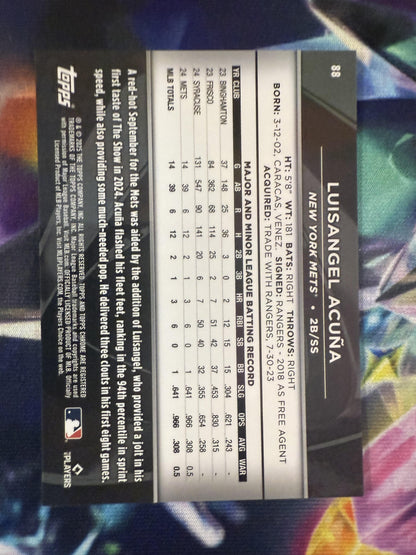 #88 Luisangel Acuña 2025 Topps Chrome Black /75 Rookie Design Purple Refractor