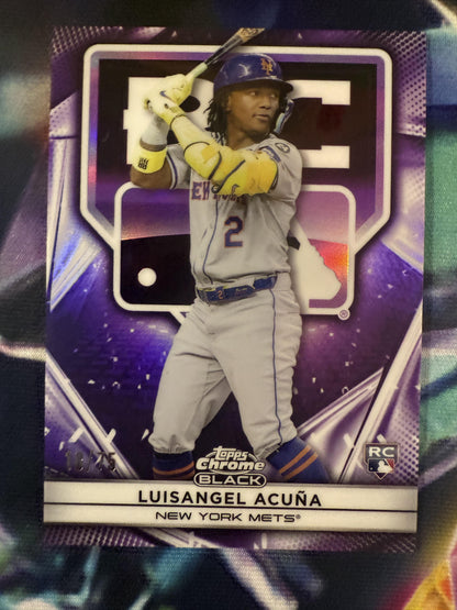 #88 Luisangel Acuña 2025 Topps Chrome Black /75 Rookie Design Purple Refractor