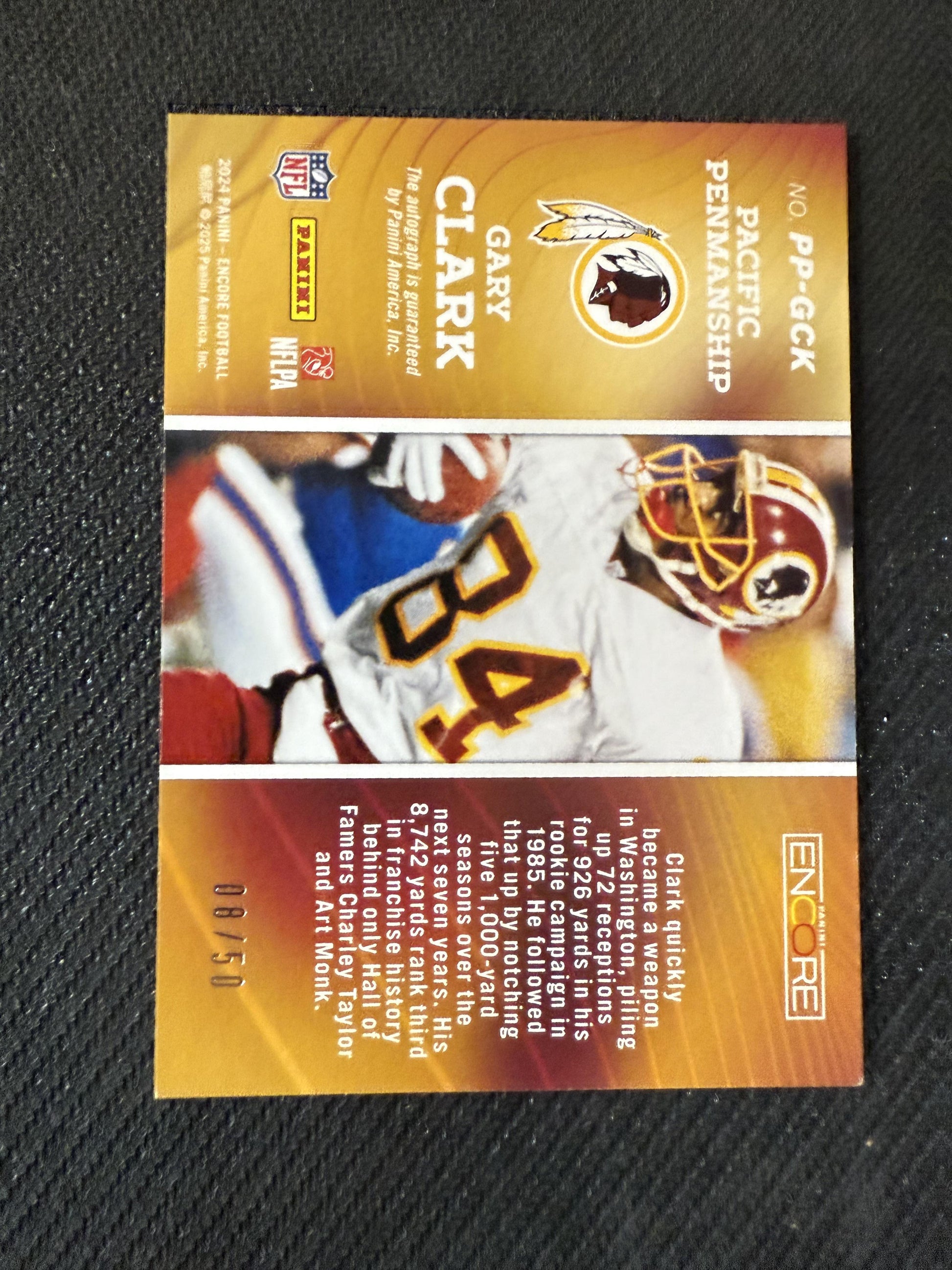#19 Gary Clark 2024 Panini Encore SN,AU Auto /50 Redskins Pacific Penmanship Red