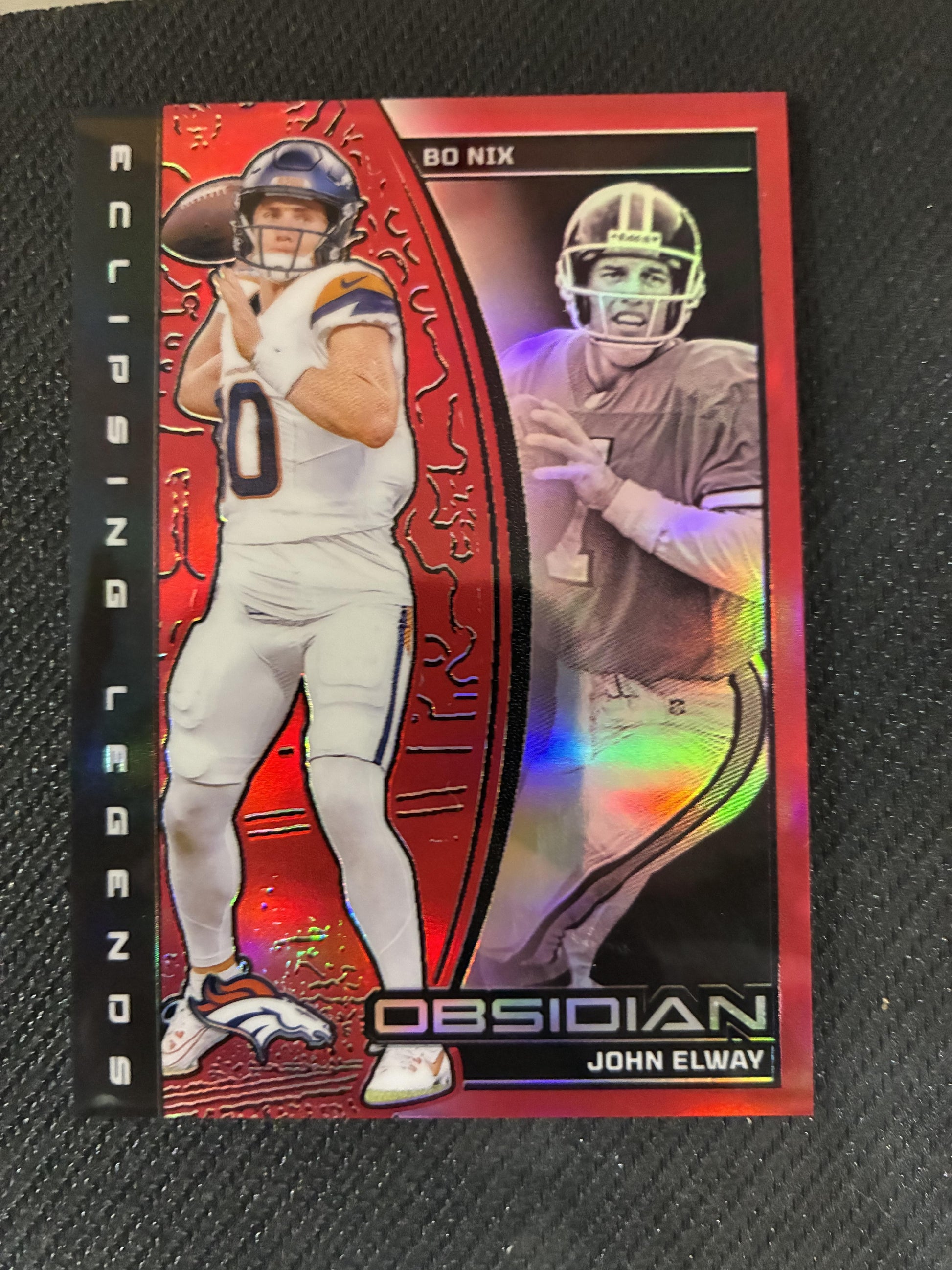 #3 Bo Nix / John Elway 2024 Panini Obsidian Denver Broncos Eclipsing Legends Red