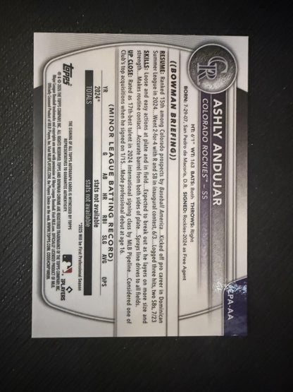#CPA-AA Ashly Andujar 2025 Bowman /150 Rockies Prospects Autographs Blue