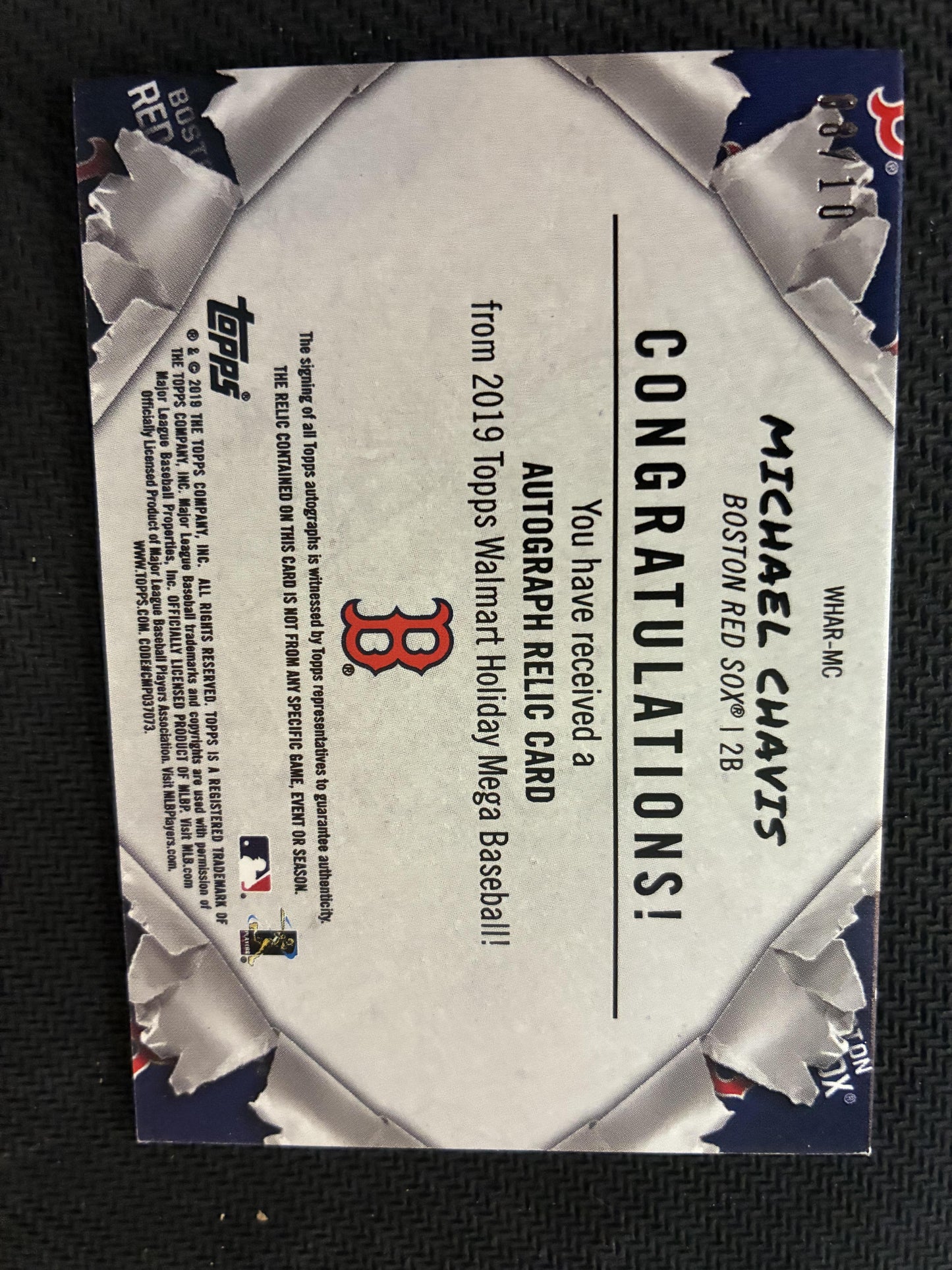#WHAR-MC Michael Chavis 2019 Topps Holiday /10 Auto Boston Red Sox Relics