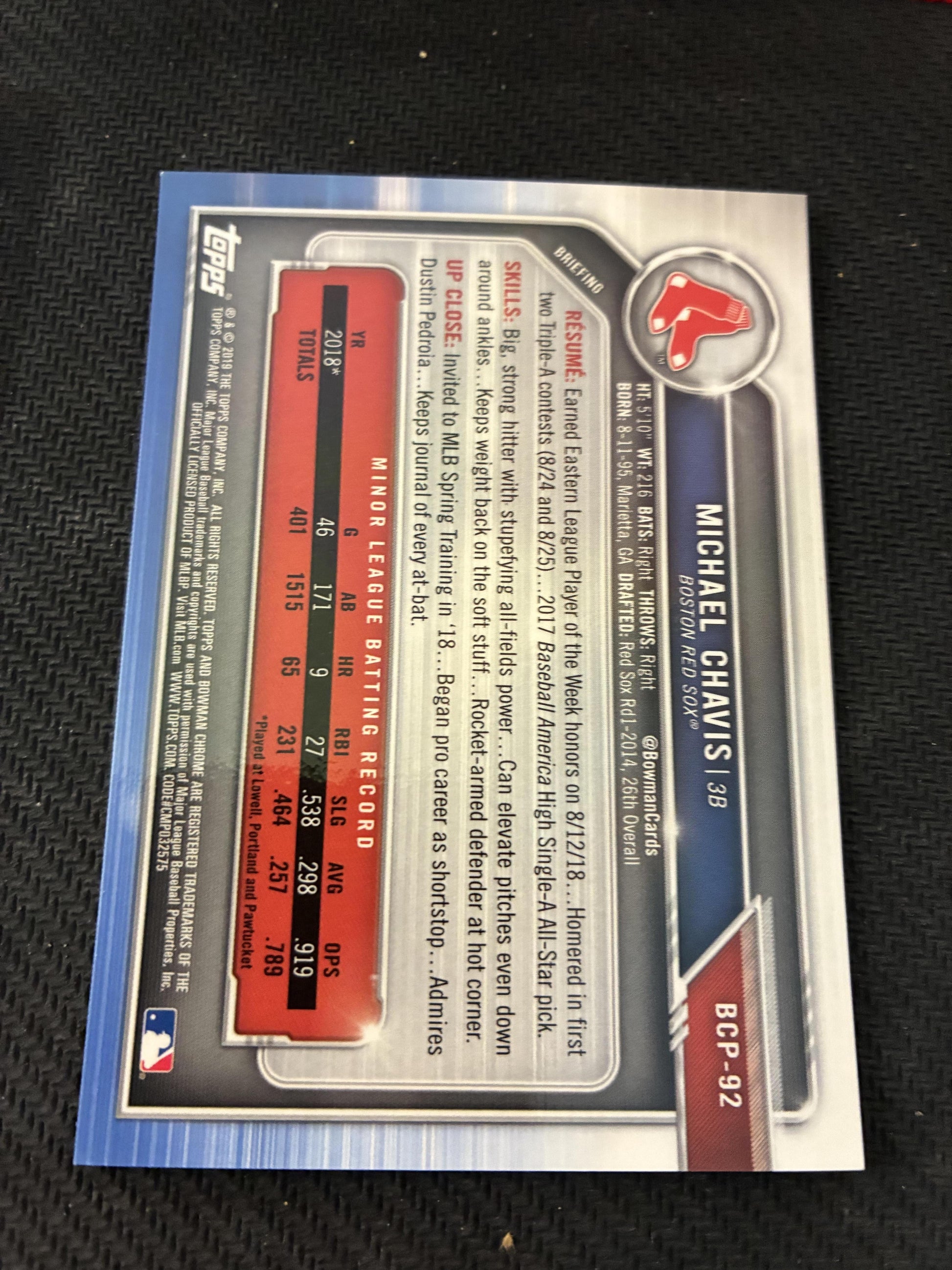 #BCP-92 Michael Chavis 2019 Bowman SN Boston Red Sox Red Shimmer Refractor