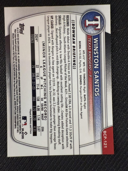 #BCP-121 Winston Santos 2025 Bowman Rangers Chrome Prospects Gold Shimmer