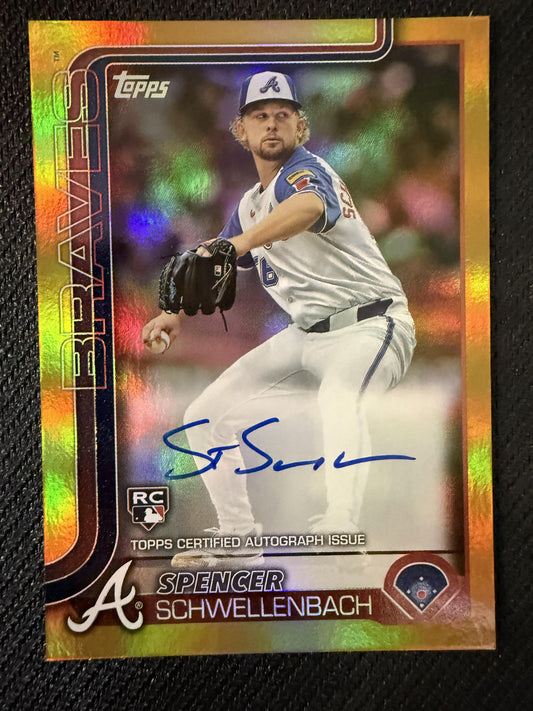 #103 Spencer Schwellenbach 2025 Topps Braves Flagship Real One Auto Gold Foil