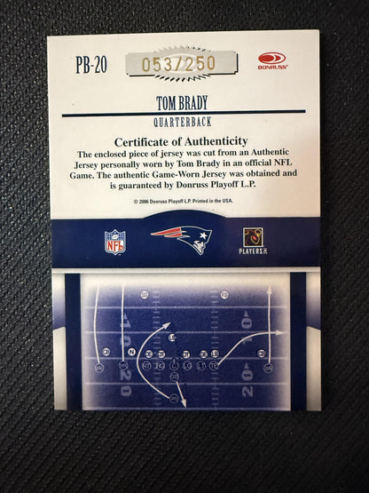 #PB-20 Tom Brady 2006 Donruss Gridiron Gear /250 Patriots Playbook Jerseys O's