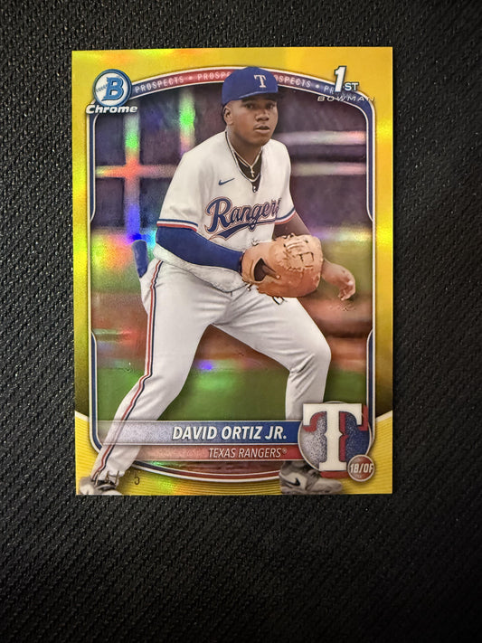 #BCP-29 David Ortiz Jr. 2025 Bowman SN Texas Rangers Chrome Prospects Yellow