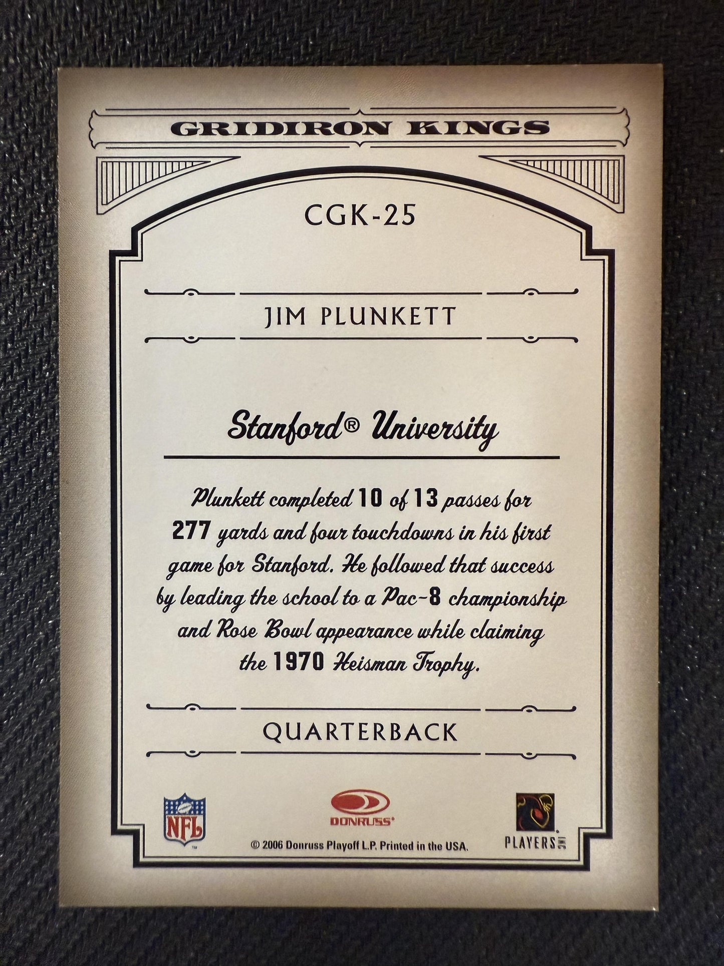 #CGK-25 Jim Plunkett 2006 Donruss Threads AU Gridiron Kings Auto