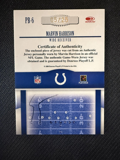 #PB-6 Marvin Harrison 2006 Donruss Gridiron Gear SN #/25 Colts Playbook Platinum