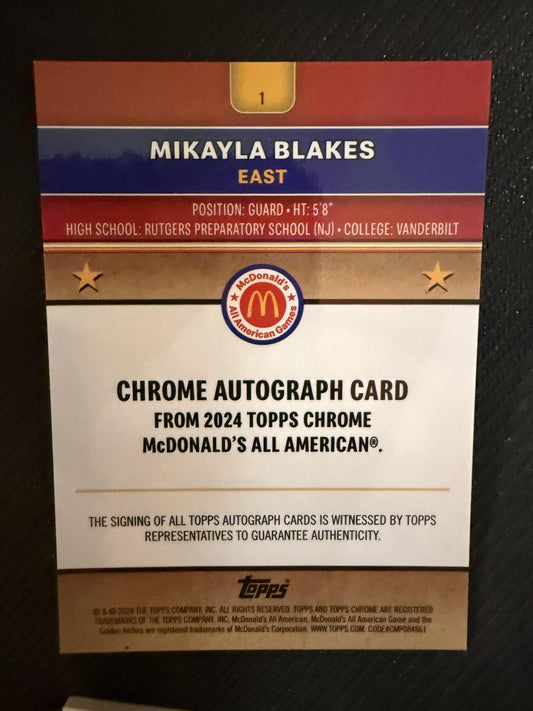 #1 Mikayla Blakes 2024 Topps Chrome McDonald's All-American Auto Blue RayWave