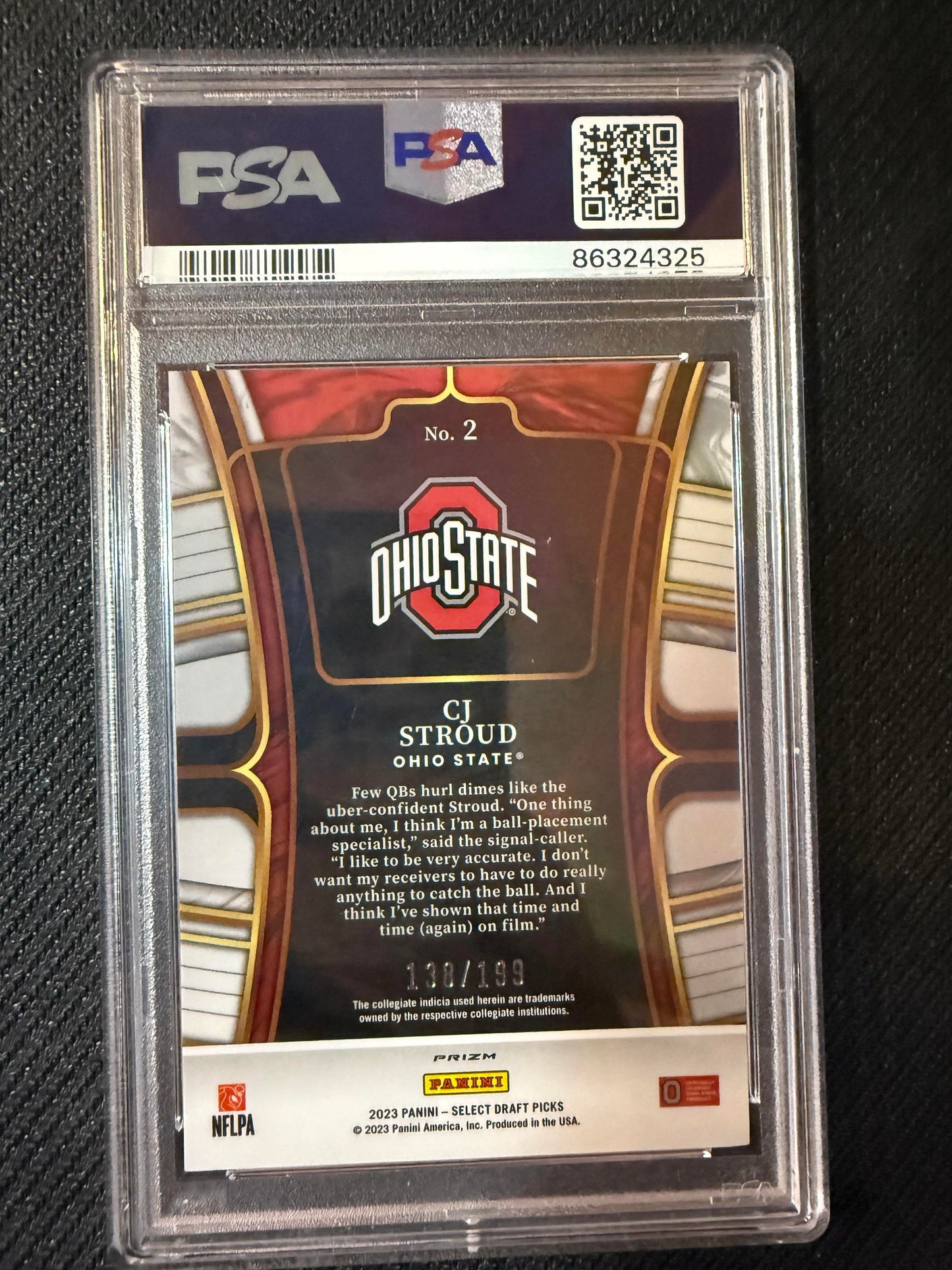 #2 C.J. Stroud 2023 Panini Select Draft Picks SN #/199 Buckeyes Tri-Color