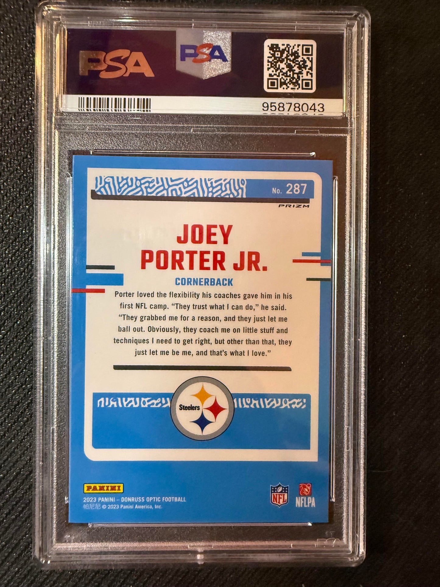 #287 Joey Porter Jr. 2023 Donruss Optic RC Steelers Blue Glitter
