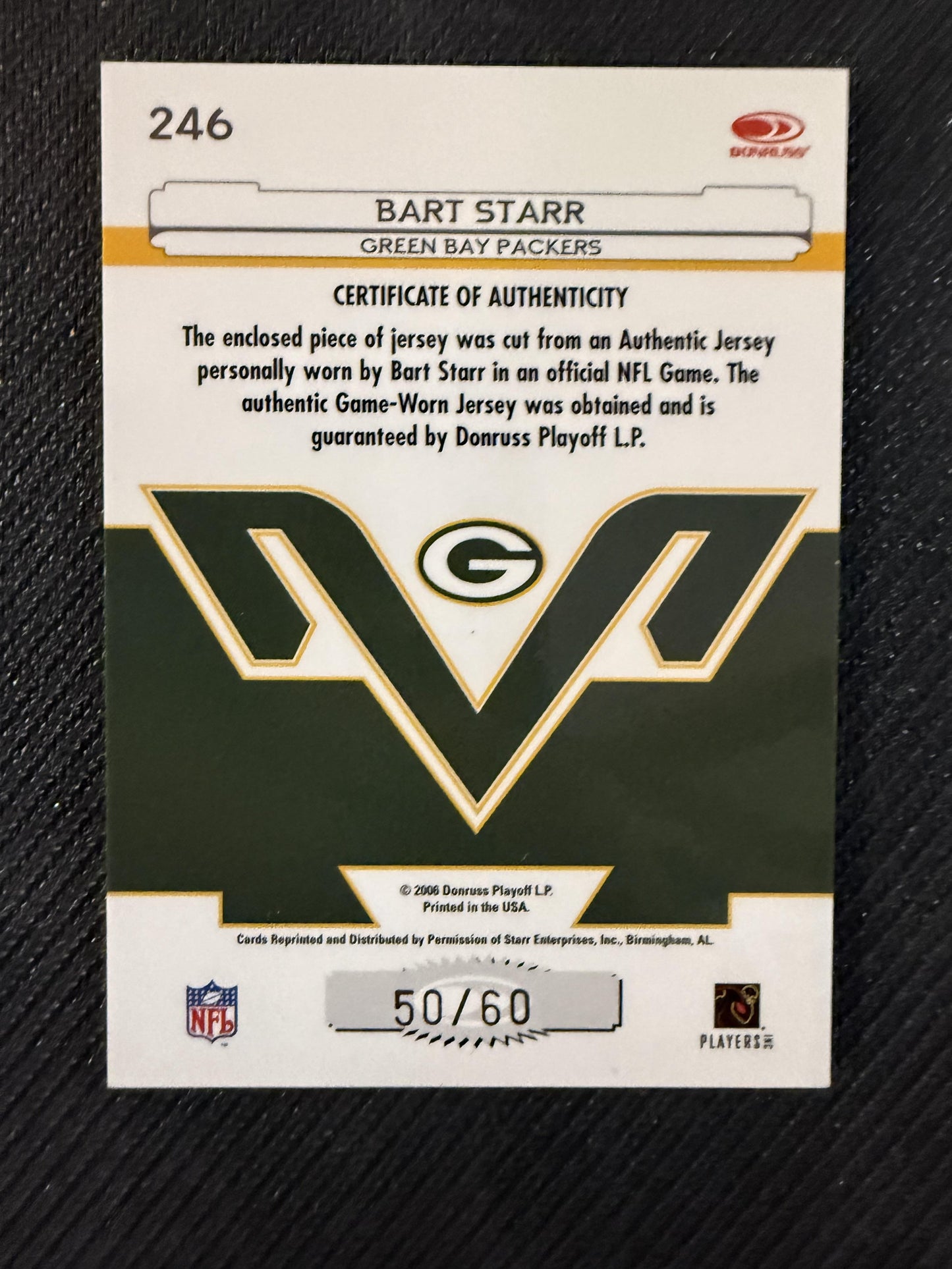 #246 Bart Starr 2006 Leaf Certified Materials /60 Green Bay Packers Mirror Red